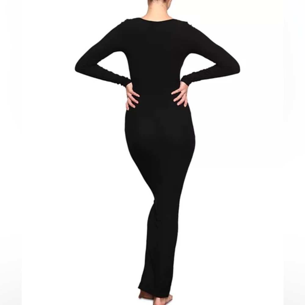 SKIMS Soft Lounge Long Sleeve Ruched Scoop Neck Maxi Dress Onyx 2X - Picture 6 of 11